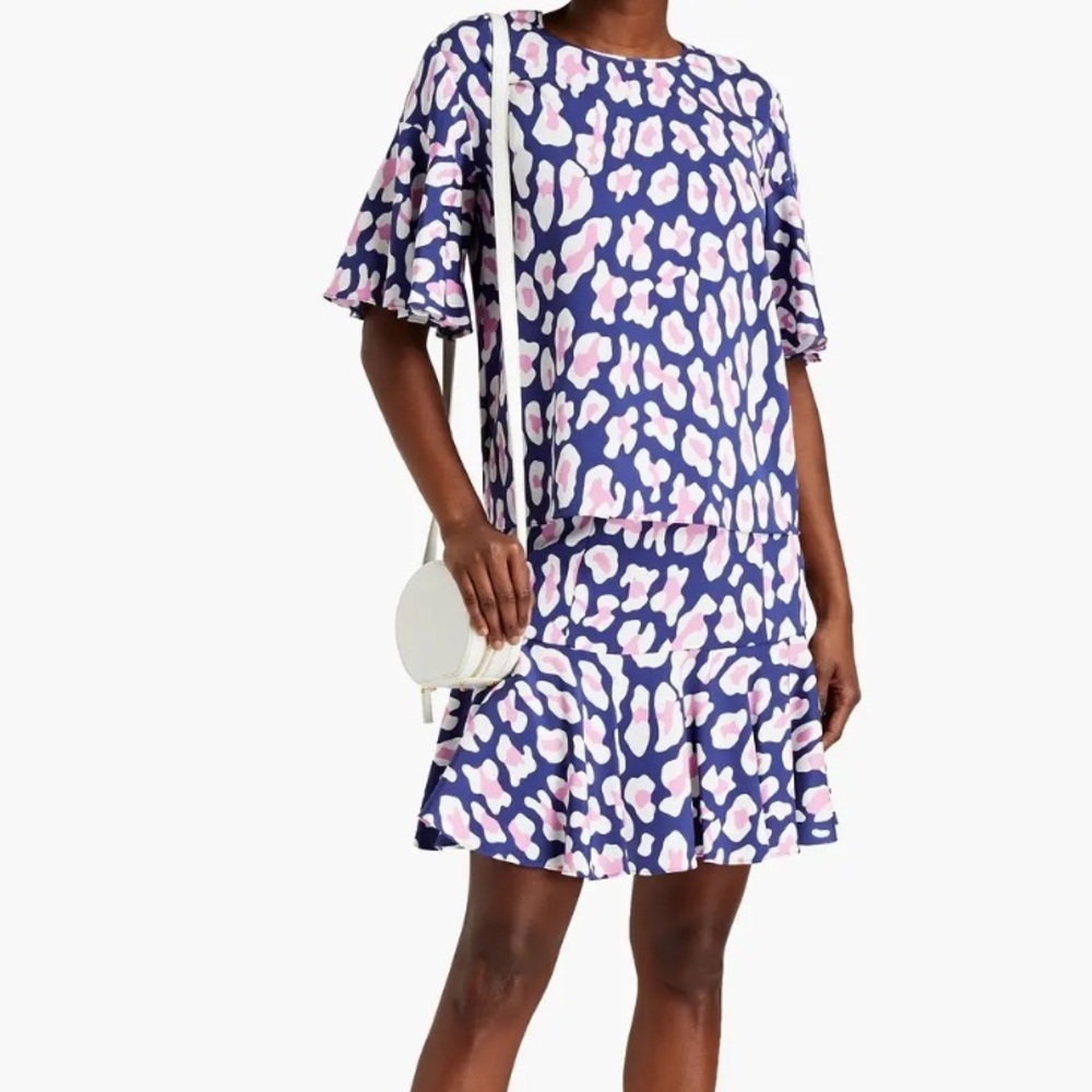 DVF Wendy Fluted Leopard Print Pointe Mini Skirt